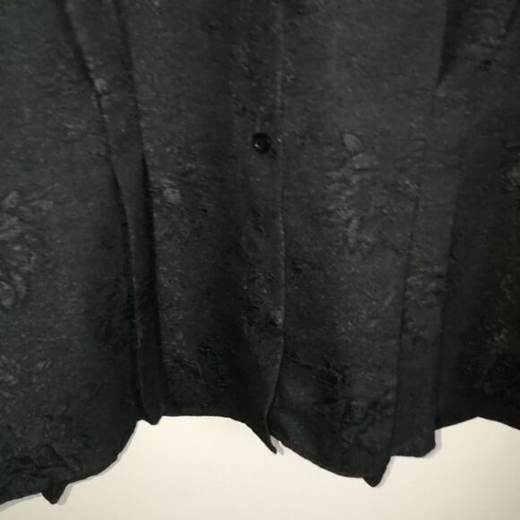 VINTAGE EATON 80 Black Secretary Style Flowy Oversized Button Front Blouse Large - Picture 3 of 14